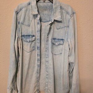 GAP 1969 Women's Long Sleeve Distressed Denim Shirt